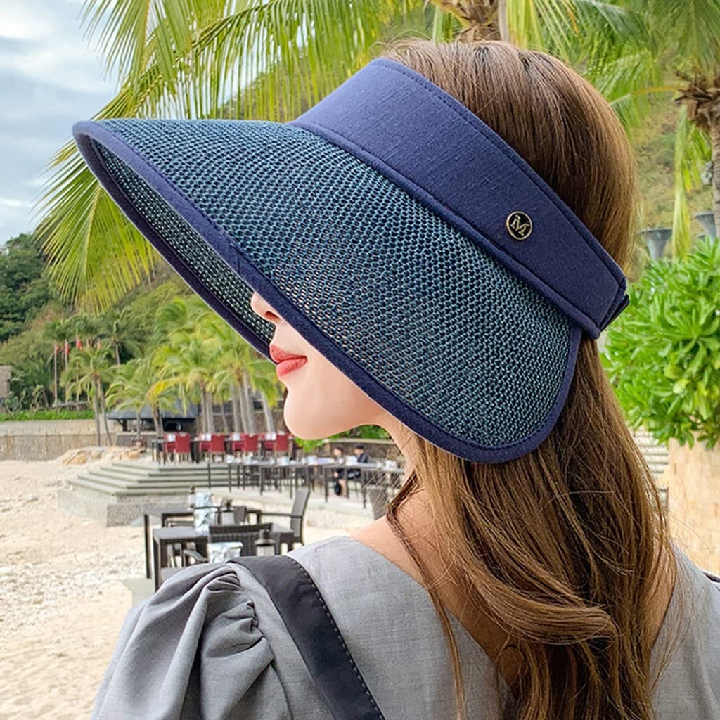 Sombrero de Verano para Mujer, Sombrero de Copa vacío Plegable, Sombrero de Visera de ala Grande para Mujer, Gorra de Playa Ajustable para Mujer (Color : A, Size : 55-58cm) (D 6 3/4)