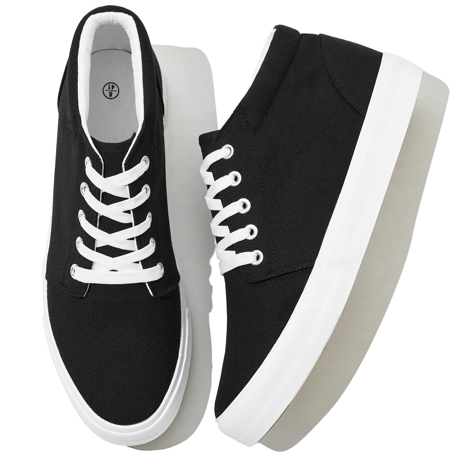 RominzMen's White High Top Canvas Sneakers Fashion Comfortable Lace-Up Canvas Shoes for Men Soft Light-Weight Classic Casual Walking Shoes