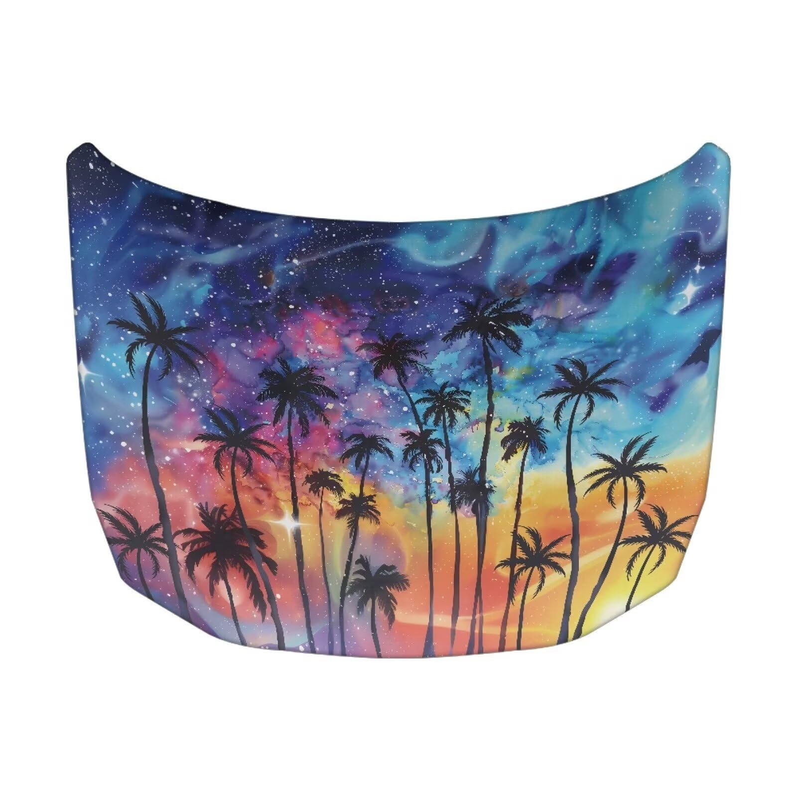 3.3×5 Ft Coconut Tree Print Car Hood Cover Elastic Polyester Car Hood Protector Snowproof Auto Accessories Suitable Most Auto Sedans Pickup Trucks SUVs