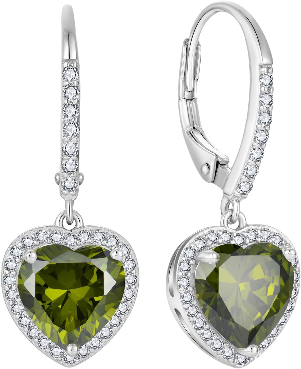 FJ Heart Dangle Drop Earrings 925 Sterling Silver Halo Leverback Earrings Birthstone Jewelry for Women