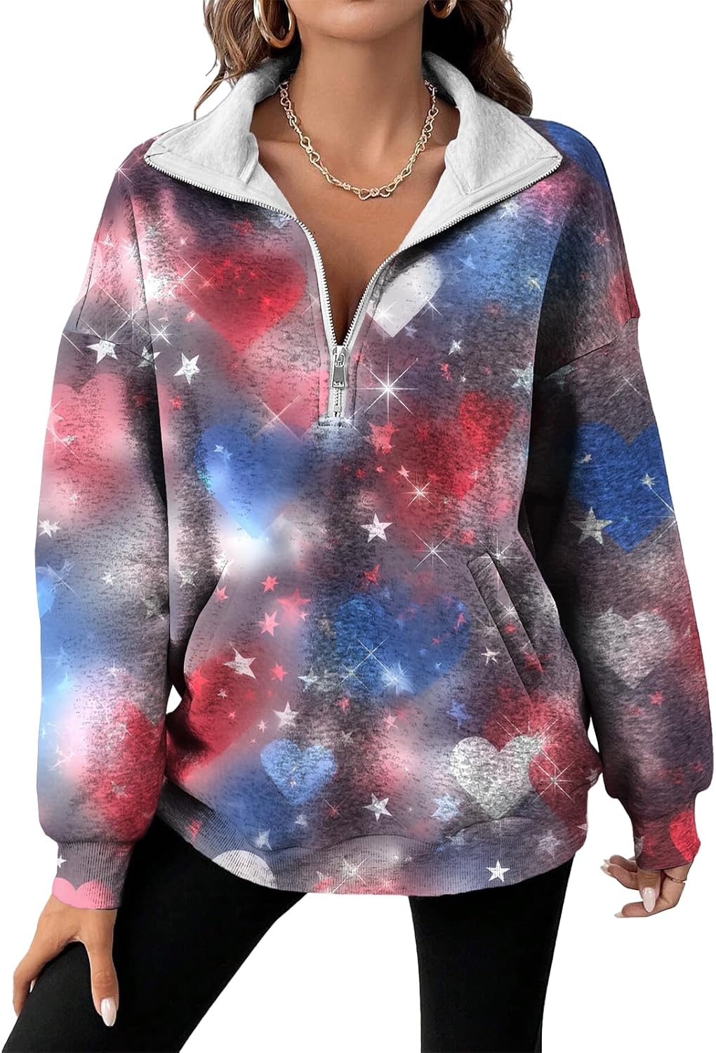 domirica Zipper Sweatshirt for Women Long Sleeve Trendy Graphic Half Zip Up Hoodies Winter Casual Pullover Hooded Tops