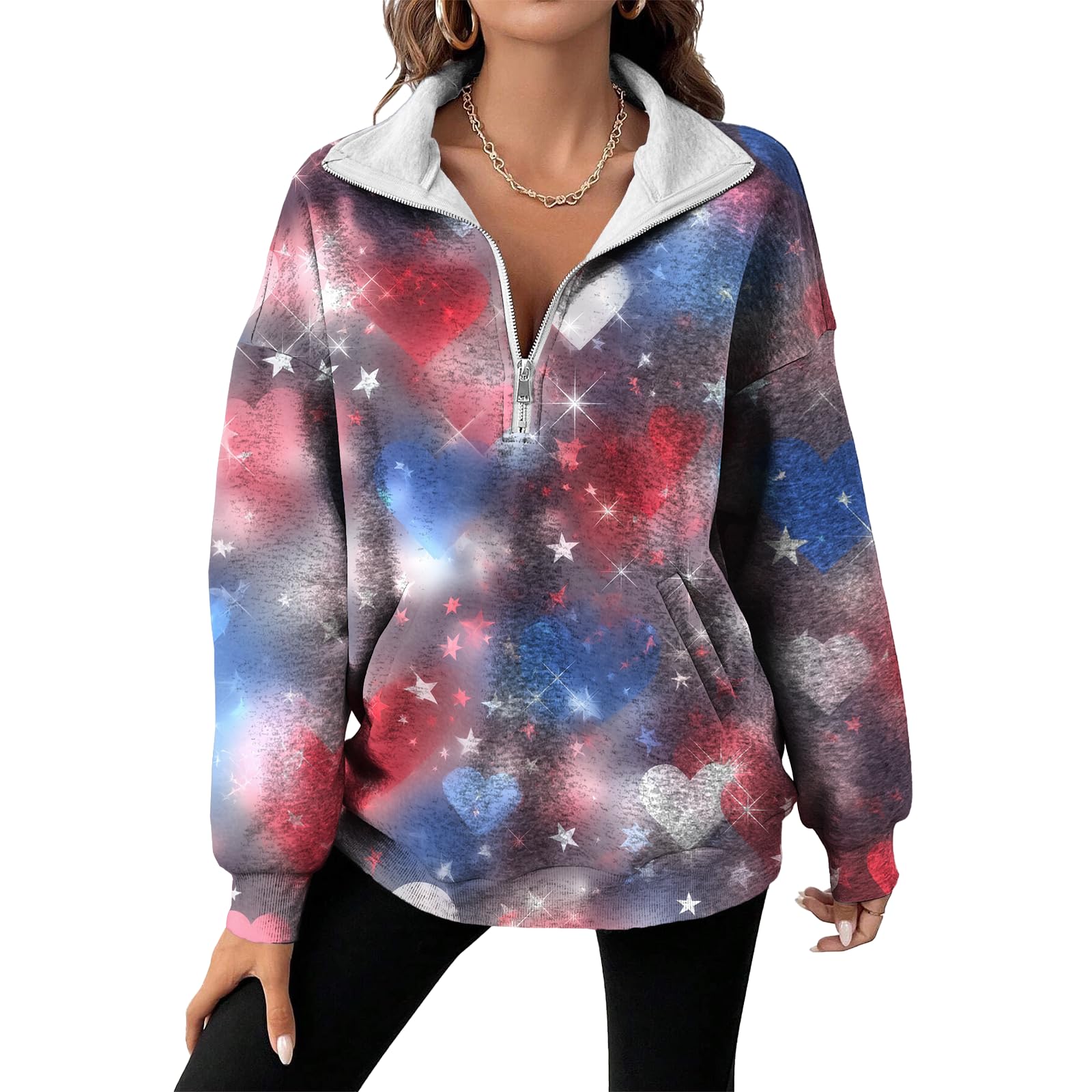 domirica Zipper Sweatshirt for Women Long Sleeve Trendy Graphic Half Zip Up Hoodies Winter Casual Pullover Hooded Tops