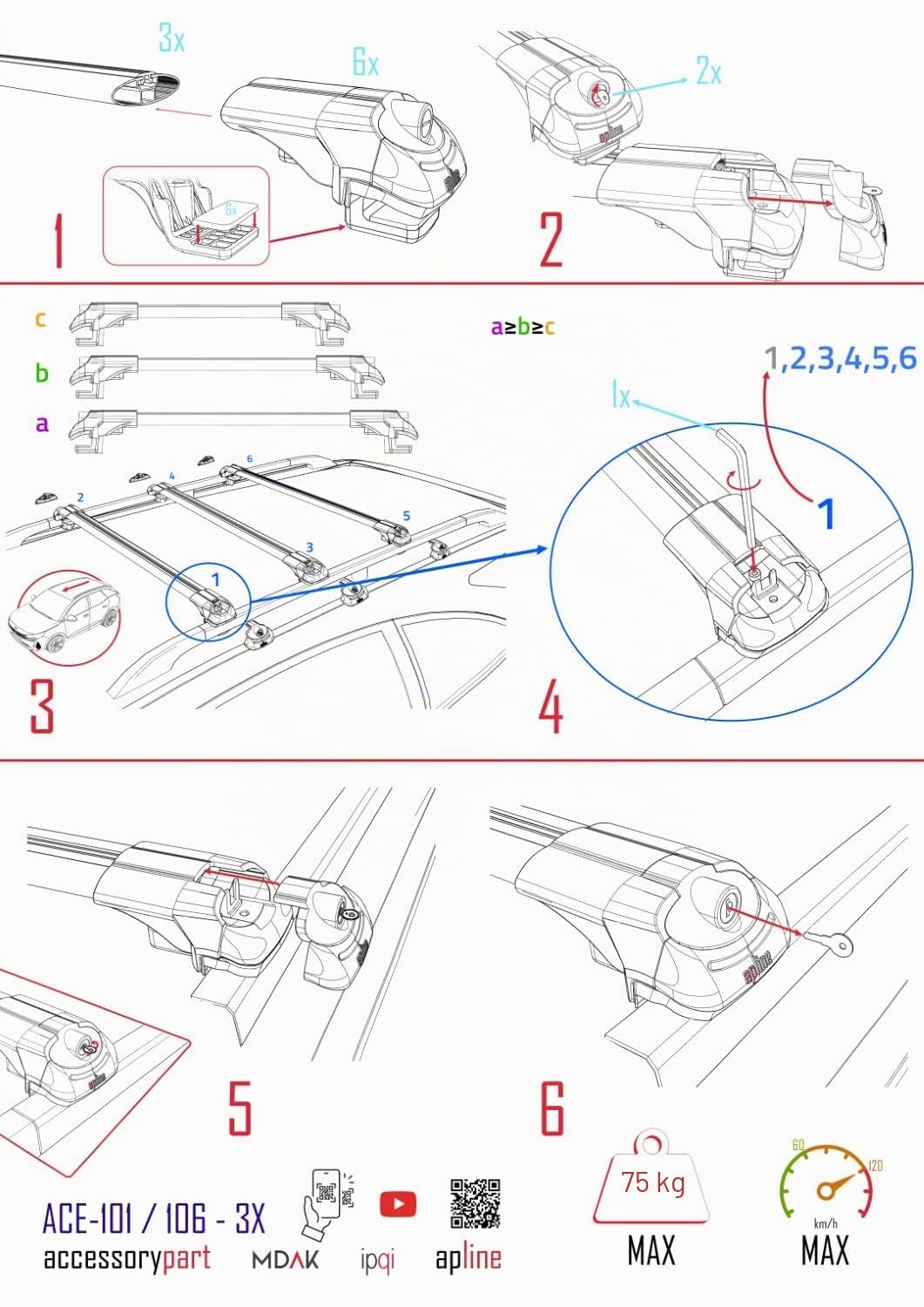 Compatibile con Ford Ranger (P703) 2022-2024 Ace-1 Barre Tetto Portapacchi Auto Barre Portatutto Nero Alluminio 3 Barre