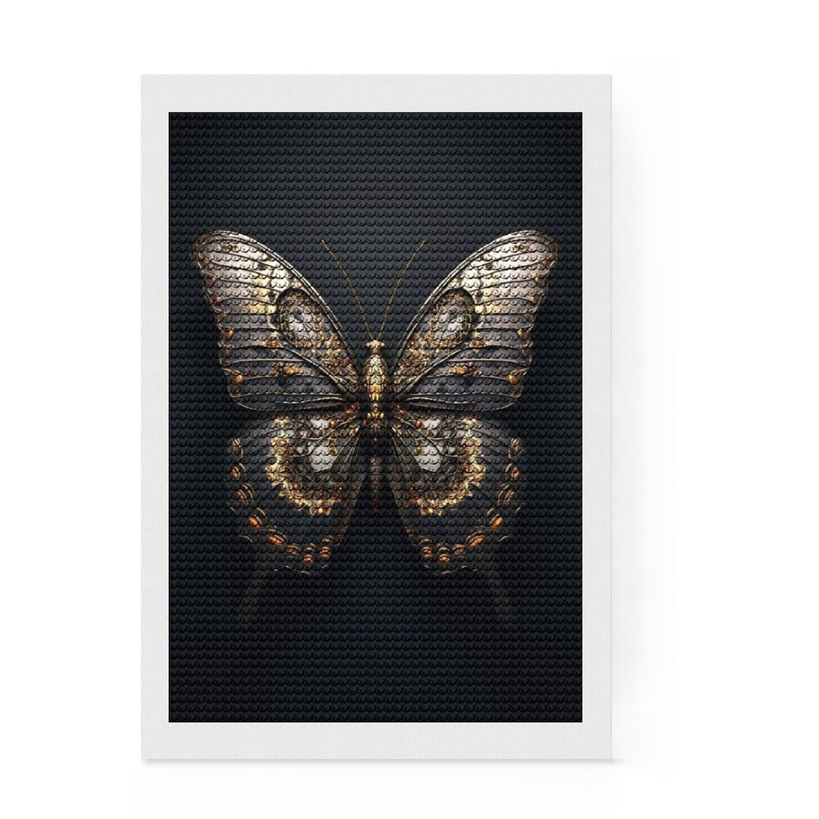 Junmoney Black and Gold Butterfly Diamond Painting Kit 8"x12", Full Kit Included, Calming Craft to Unwind, Office Decor, Gift Idea, Easy to Enjoy