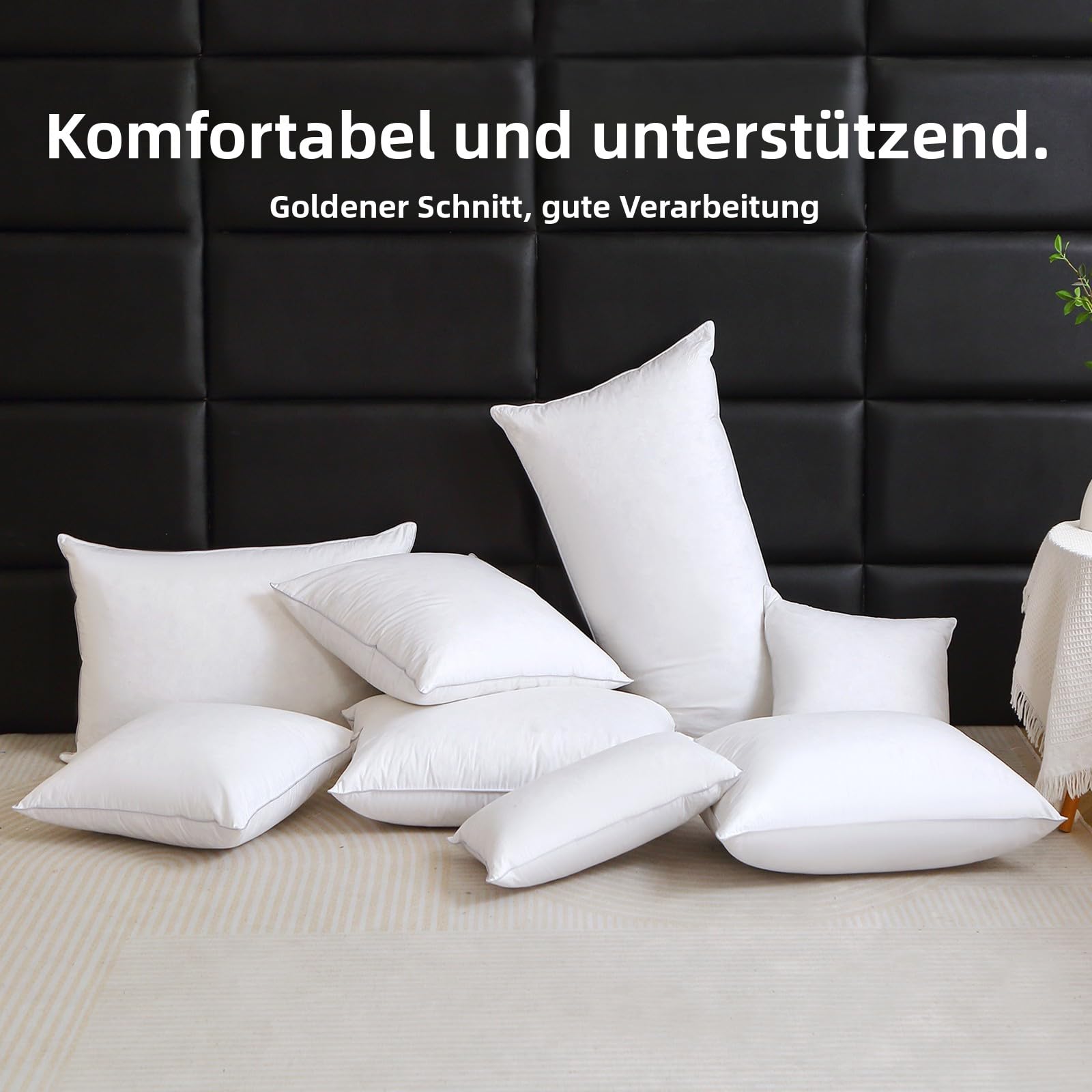 Federkissen 50x75 cm(2 Stück, weiß), Federkopfkissen mit Bezug aus Baumwolle，Kissen als Kopfkissen, Schlafkissen u. Bettkissen