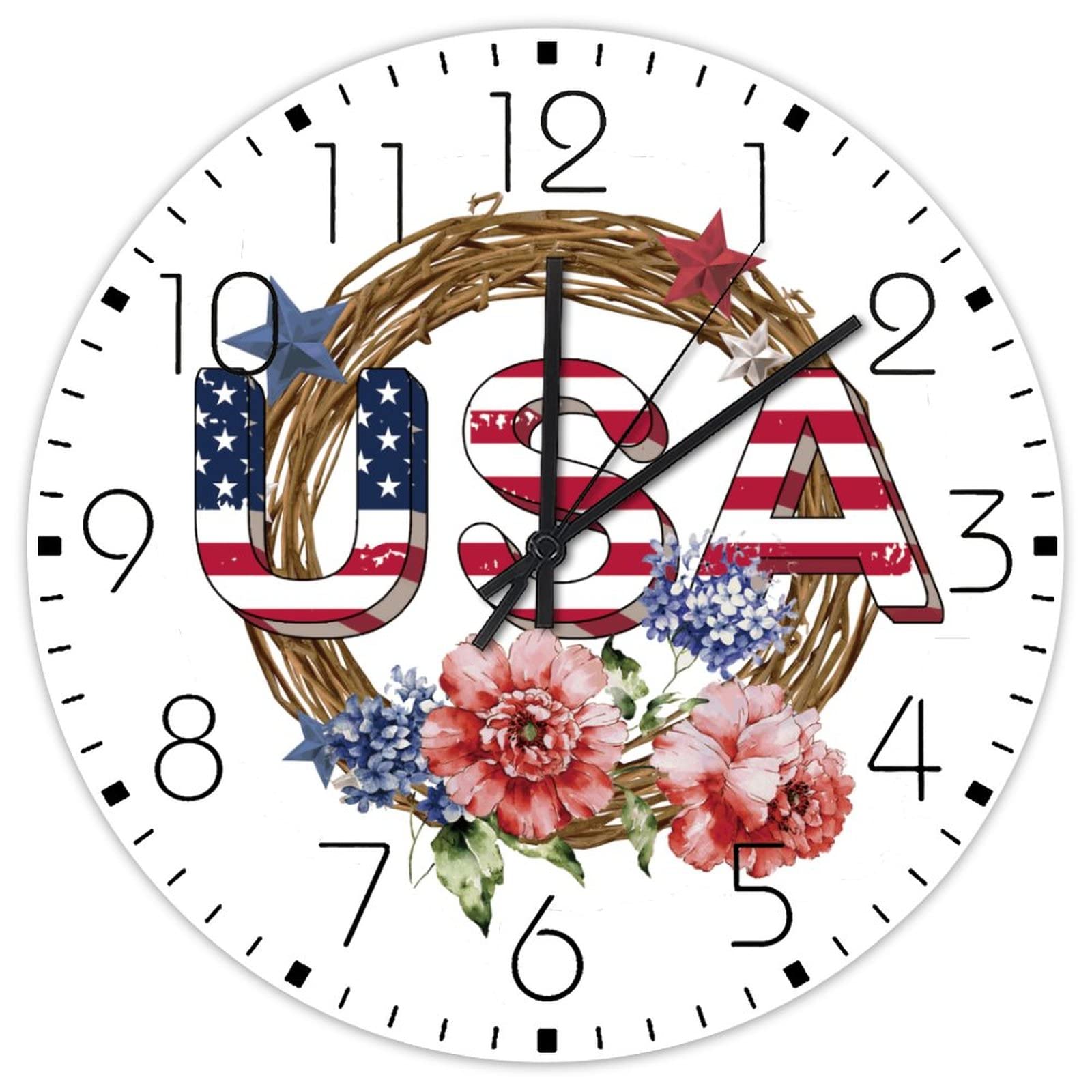 Horloge murale en bois 4 juillet déco vintage rétro pour salon et classe de 38 cm