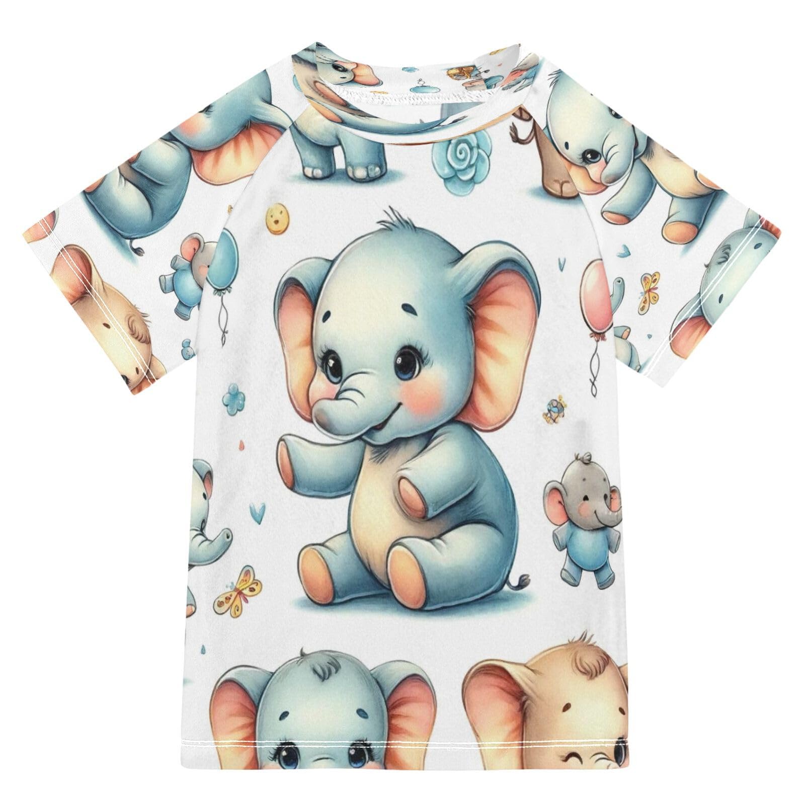 MNSRUU Toddler Boy Rash Guard Short Sleeve Swim Shirt Elephant Print Rashguard 3T Beach Shirts Quick Dry,1