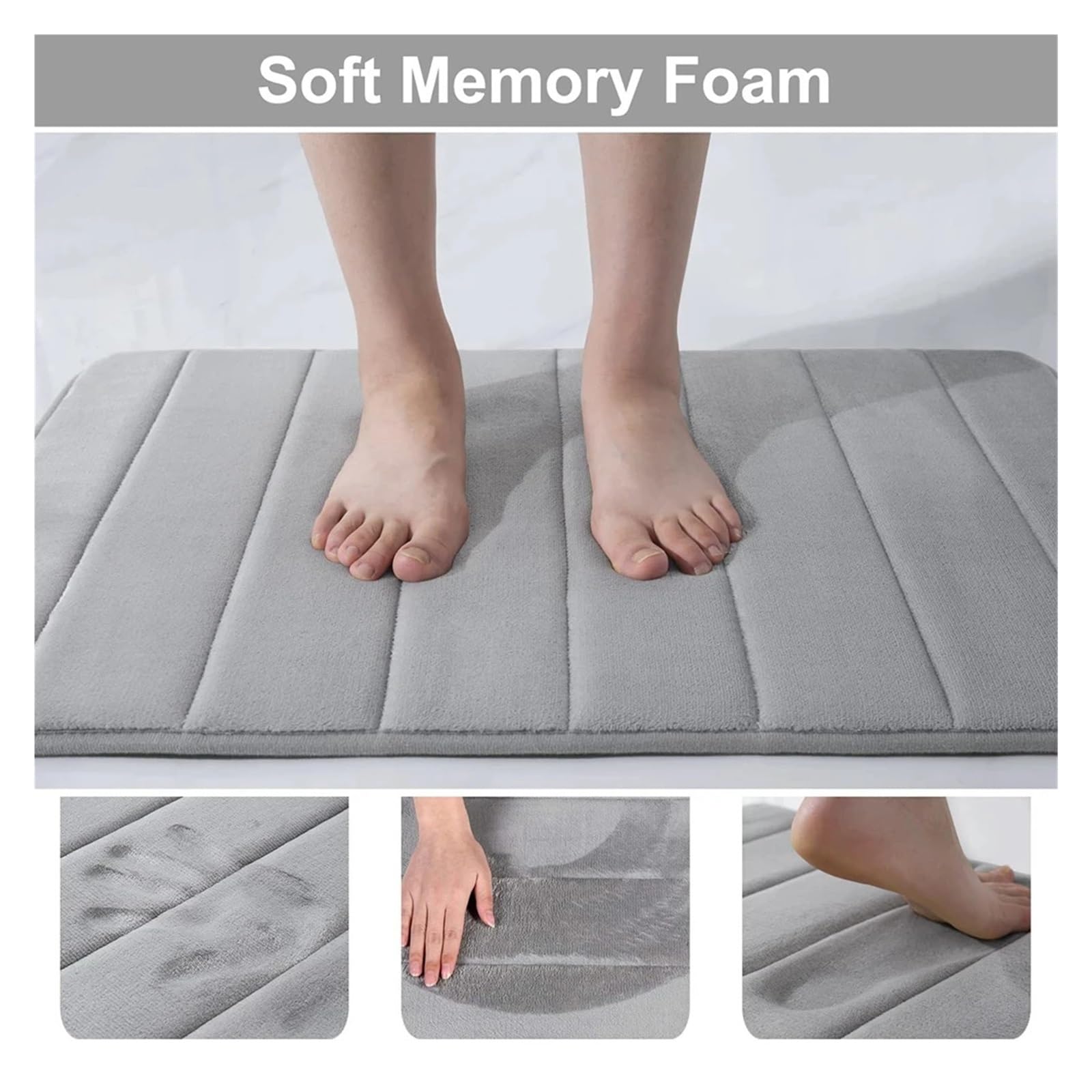 Tappeto da Bagno Morbido Assorbente in Memory Foam, Spesso, in Velluto Corallo, Antiscivolo, for Il Bagno(Gray,50x80cm)
