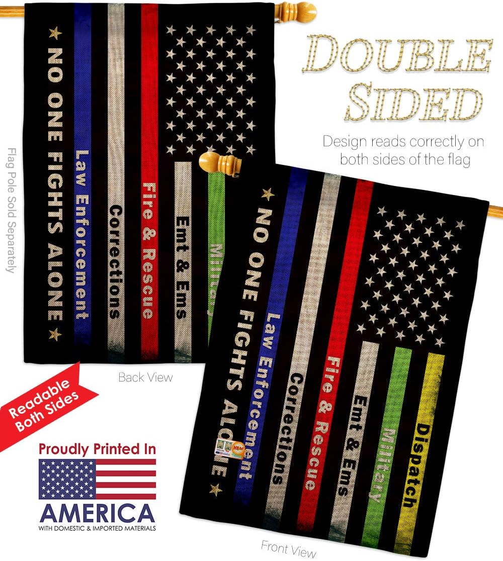 No One Fights Alone Burlap House Flag Armed Forces All Branches Support Honor United State American Military Veteran Official Small Decorative Gift Yard Banner Double-Sided Made In USA 28 X 40