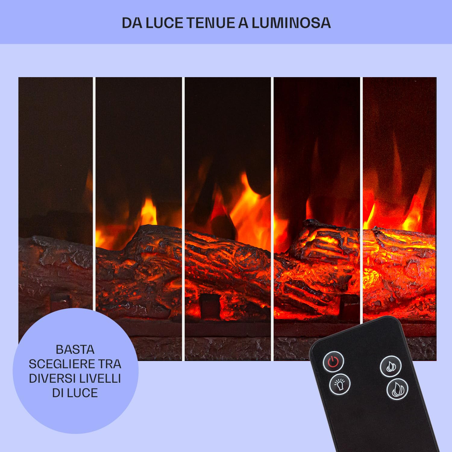 Klarstein Camino a Riscaldamento Elettrico, Caminetto Finto 1800 W a Basso Consumo, Fuoco LED, Spazio per Legna, Termocamino con Telecomando, Termostato e Timer