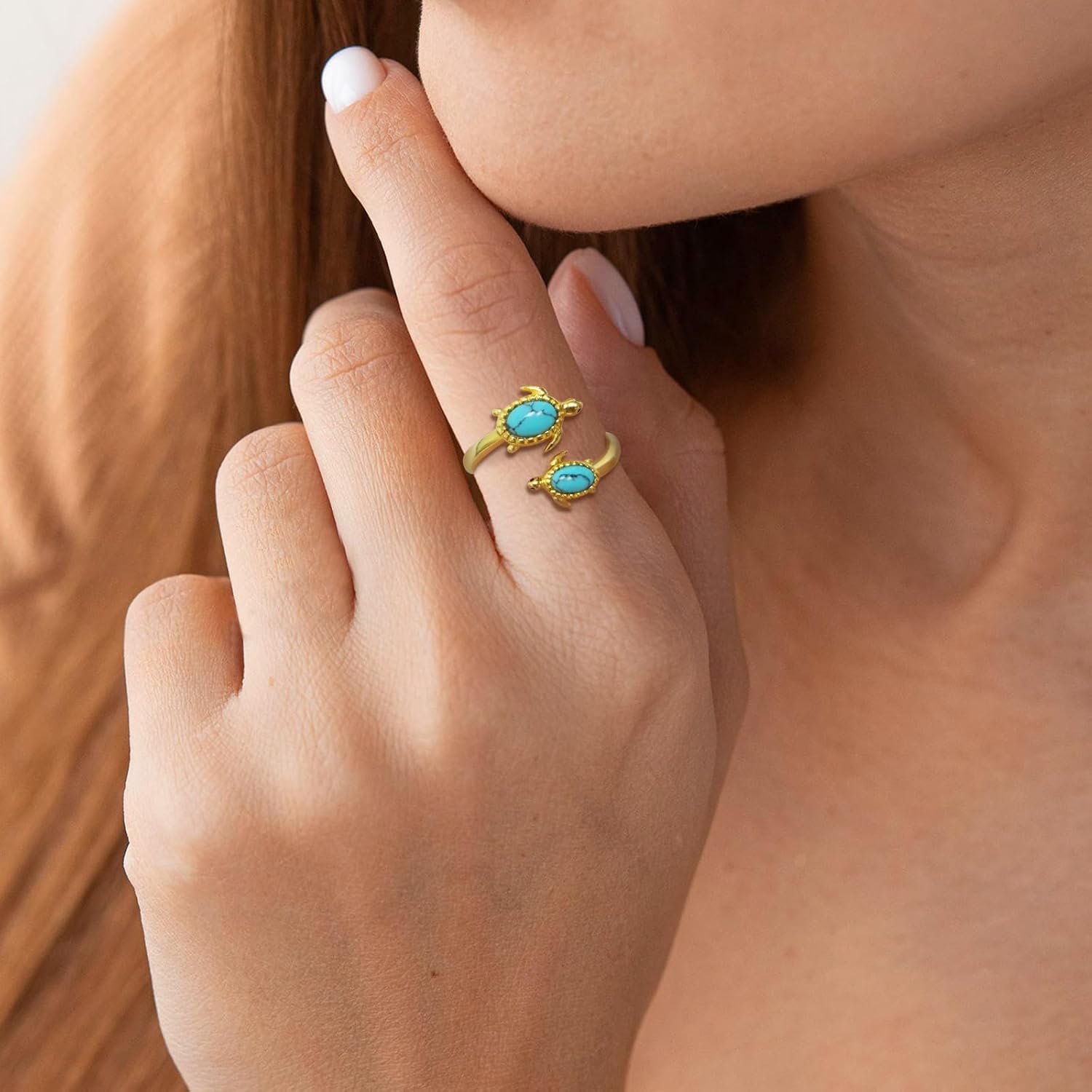 925-Sterling-Silver Opal/Turquoise Sea Turtle/Dolphin/Sea Life Ring - Inspirational I Love You Forever Adjustable Open Nature Ocean Mother Daughter Ring Cute Animal Jewelry Gifts for Women
