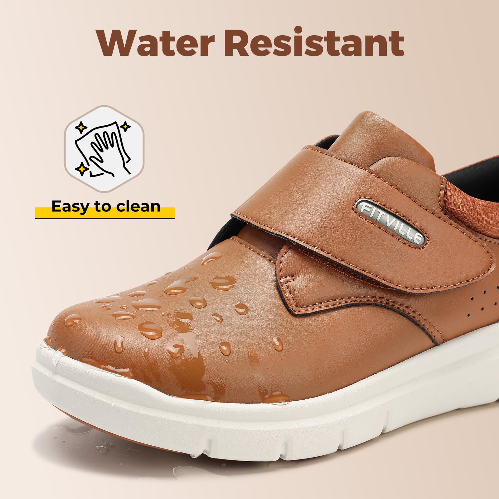 FitVille Scarpe Uomo Pelle Extra Larghe Scarpe con Chiusura a Strappo Sneaker Regolabile per Piedi Sensibili