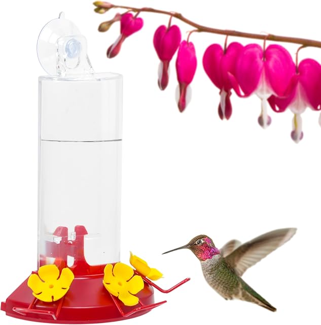 Perky-Pet 8-Ounce Window Mount Hummingbird Feeder 217 | 3 Bee Guard Ports, Suction Cup & Removable Perches, Plastic Shatter-Resistant Bottle for Outdoor Backyard Bird Watching, 217