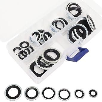 30pcs AC Gasket Assortment Automotive Air Conditioning Compressor Port Seal Washer Kit High Temperature Resistant Screw Gaskets Repair Box Black