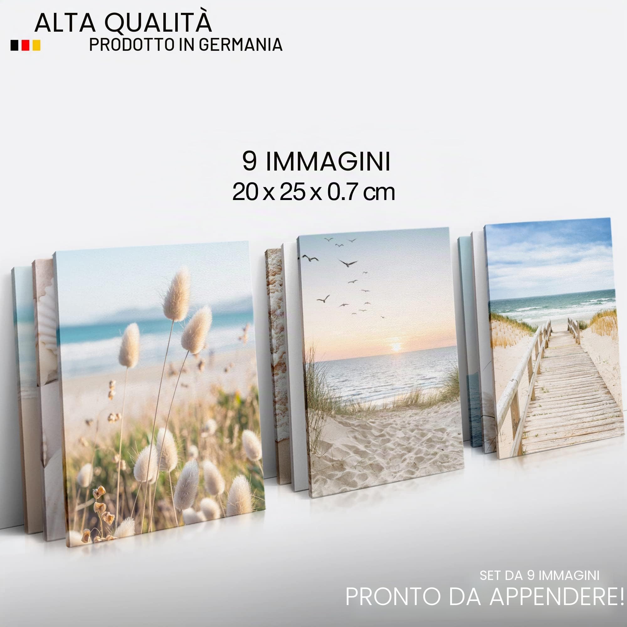 Novart Quadros - Completamente Pronto Da Appendere - Immagini - Spiaggia Mare - 9 Pezzi Set Moderni - N026091a
