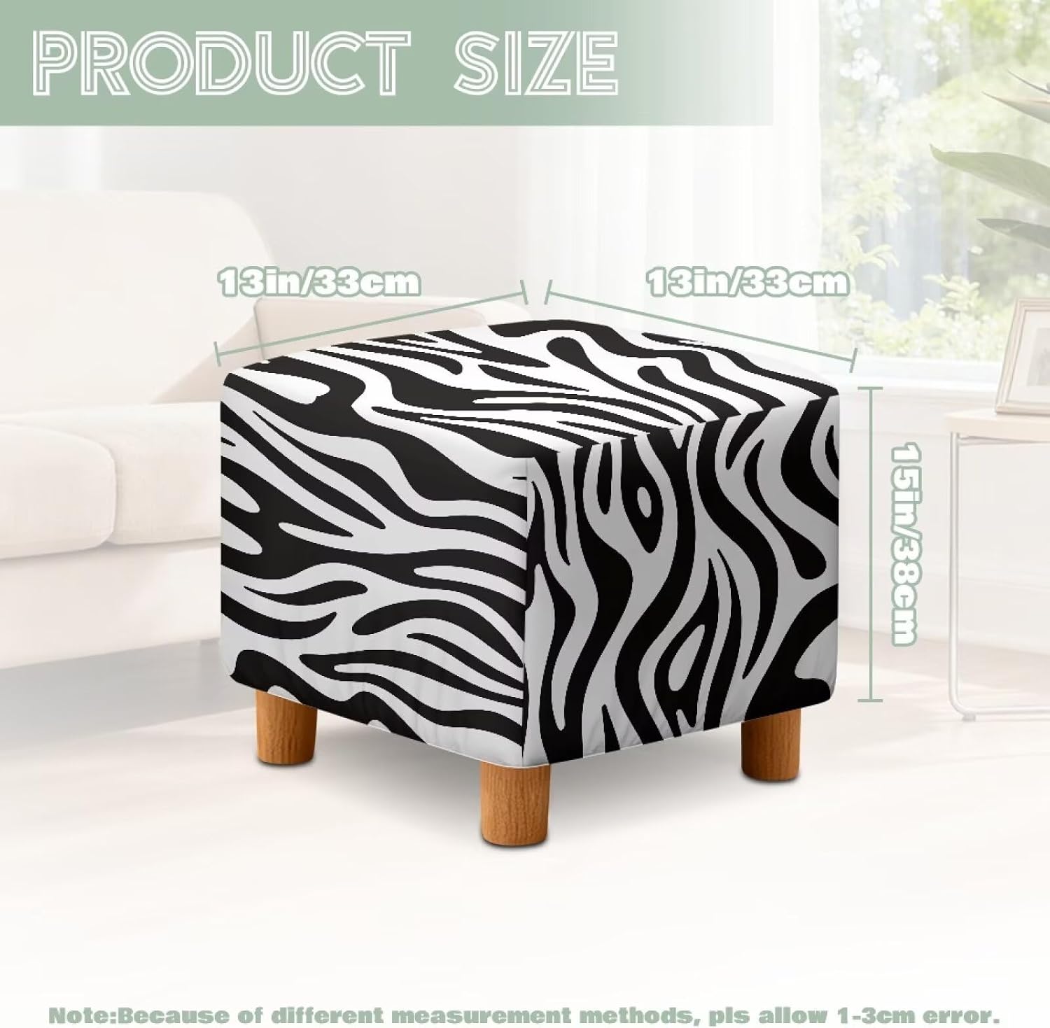 Zebra Stripes Stretchy Square Ottoman Cover 13" L x 13" W x 15" H Folding Footrest Stool Cover for Home Living Room Decor Furniture Protector for Pets and Kids