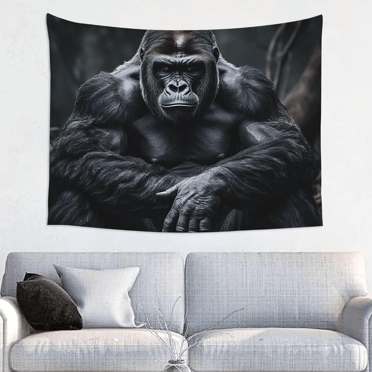 WLKSNBVD Tapiz de gorila en el suelo para dormitorio, decoración para colgar en la pared, tapices estéticos de 29 x 37 pulgadas, carteles de decoración de pared, tapiz bohemio para sala de estar, dormitorio, decoración del hogar