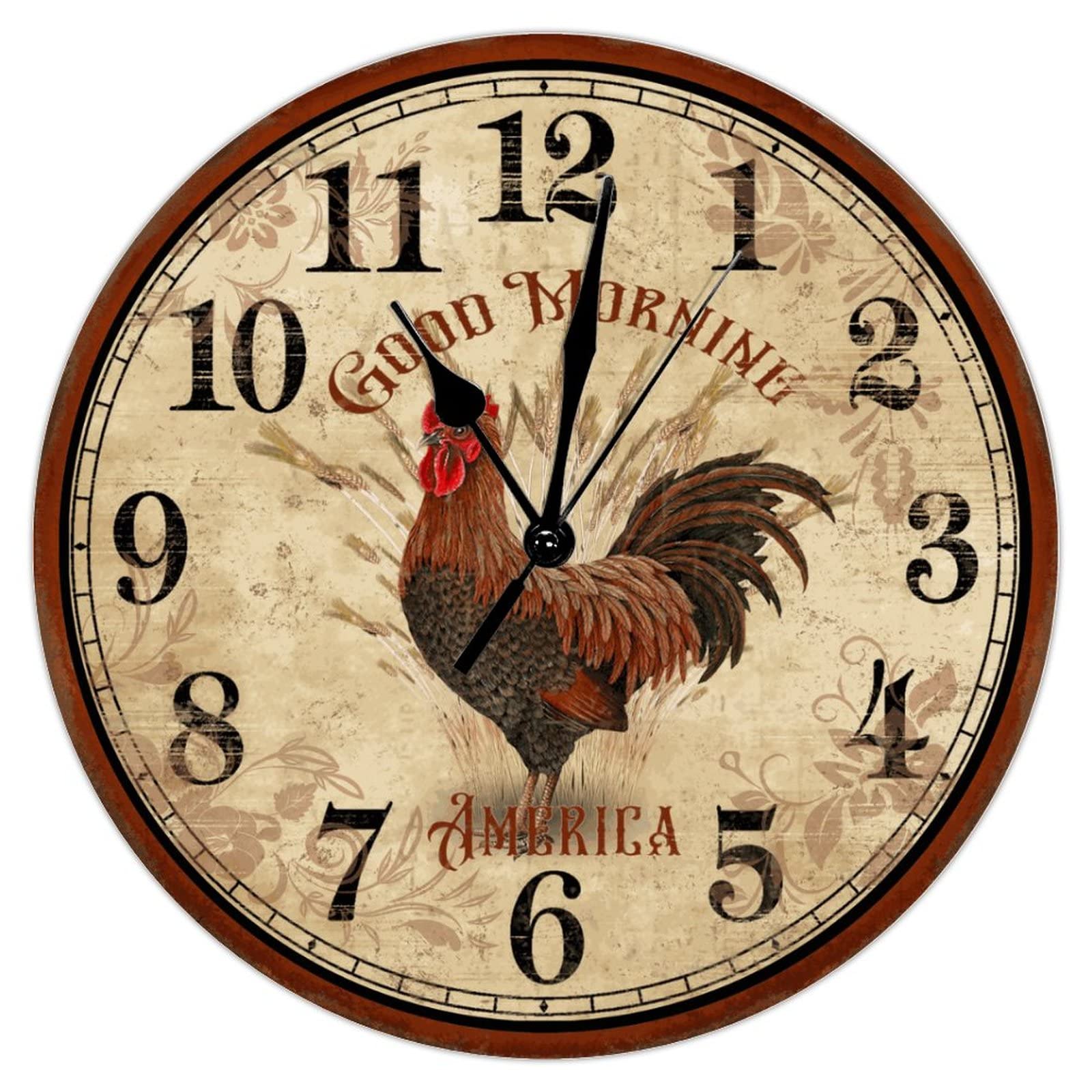 Horloge murale coq rustique lisible et sans fil pour décorer un grand mur vide