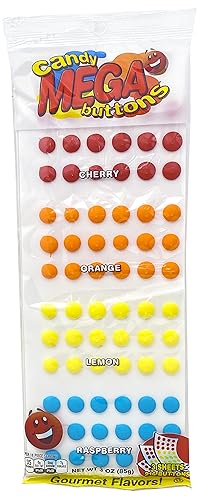 Miniatura 3 de Stichler Mega Candy Buttons - Paquete de 3, 648 botones en total, cereza, naranja, limón y frambuesa, dulces a granel, caramelos retro, caramelos