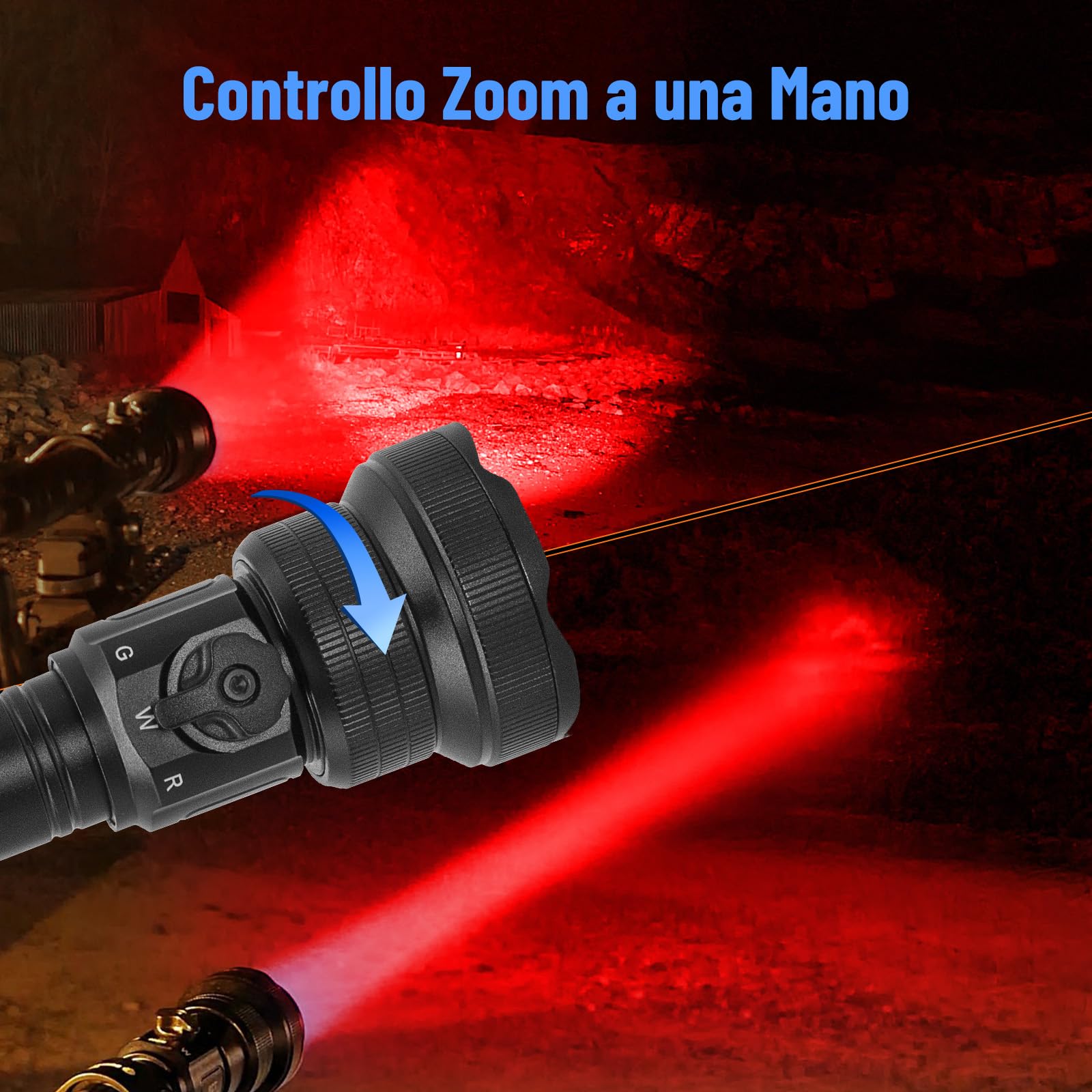 Brinyte T28 Torcia Led Zoom 3-In-1 Rosso Bianco Verde Outdoor | Regolatore Continuo, Interruttore Rotativo, Lunga Gittata,Torcia Tattica, Interr Remoto, Due Supporti, Esterno, Escursionismo