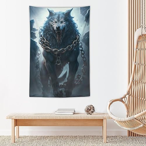 Miniatura 5 de Tapiz de pared de mitología nórdica Fenrir El lobo místico, tapices de pared con impresión artística, tapiz colgante de habitación, decoración