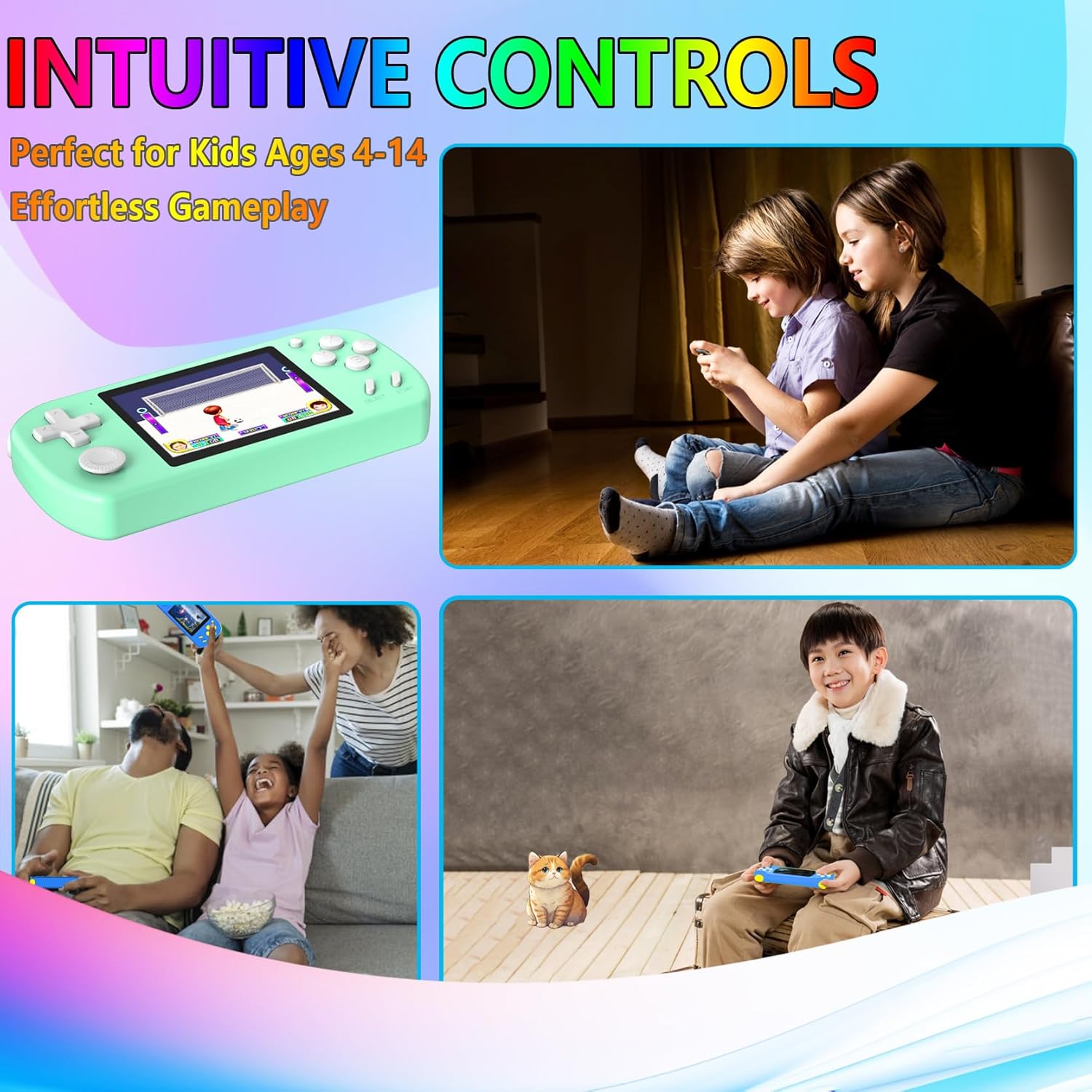 Handheld Games for Kids Built-in 218 Video Games, Portable Kids Travel Toys for Ages 4-13 with Rechargeable Battery 3.0" HD Screen, Mini Gaming Player Birthday Gifts for Boys Girls (Cyan) - Image 5