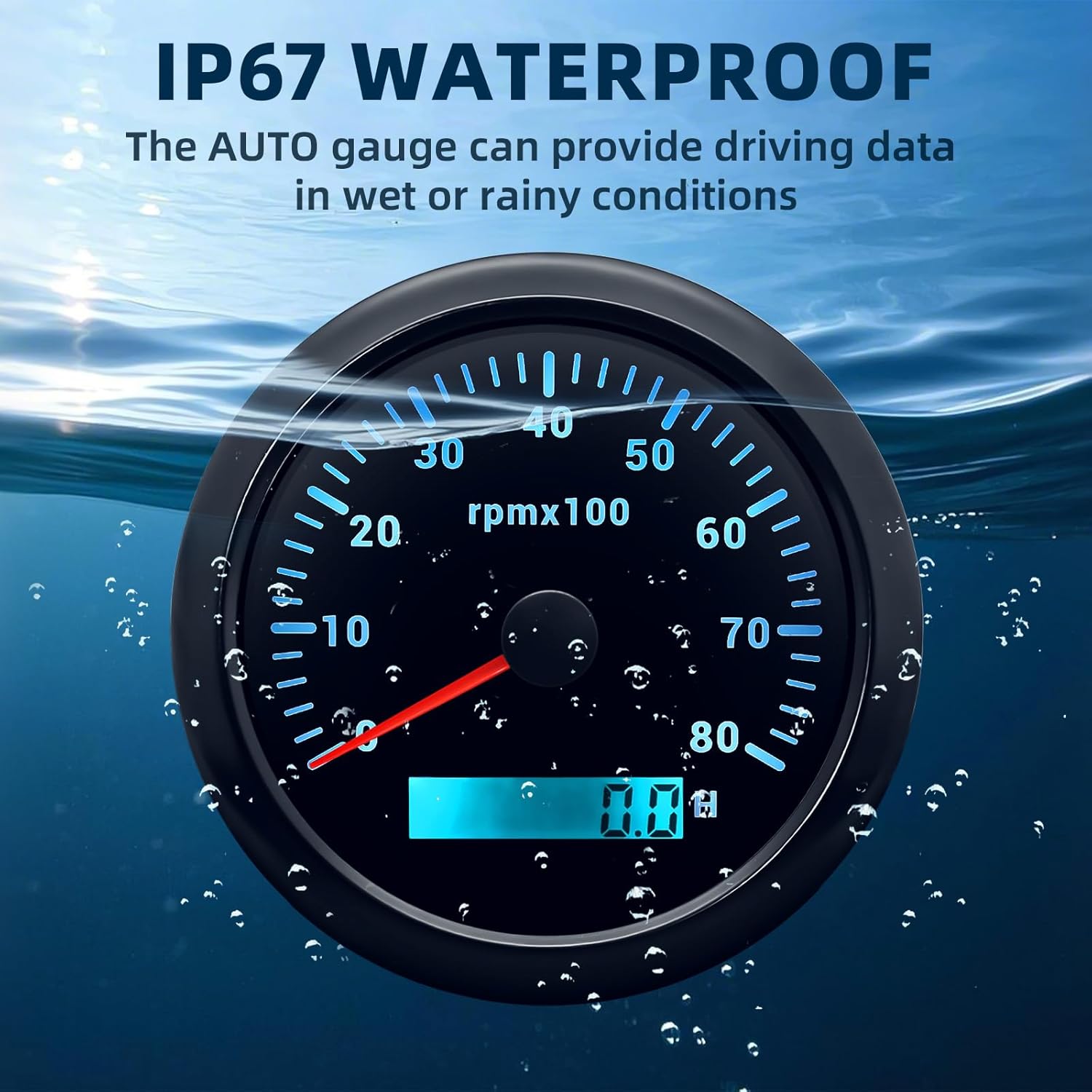 MH Tachometer 3-3/8" 85mm 8000RPM Tach Boat RPM Gauge 7 Color Waterproof for AUTO Car Truck Marine（Black）