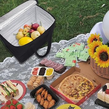 Cool Bag,Food Delivery Bag,30L Insulated Thermal Bag for Hot and Cold Food Delivery,Grocery Shopping Bags,Large Insulated Picnic Lunch Bag,Foldable Cool Box for Picnic Camping BBQ (1pcs Black)