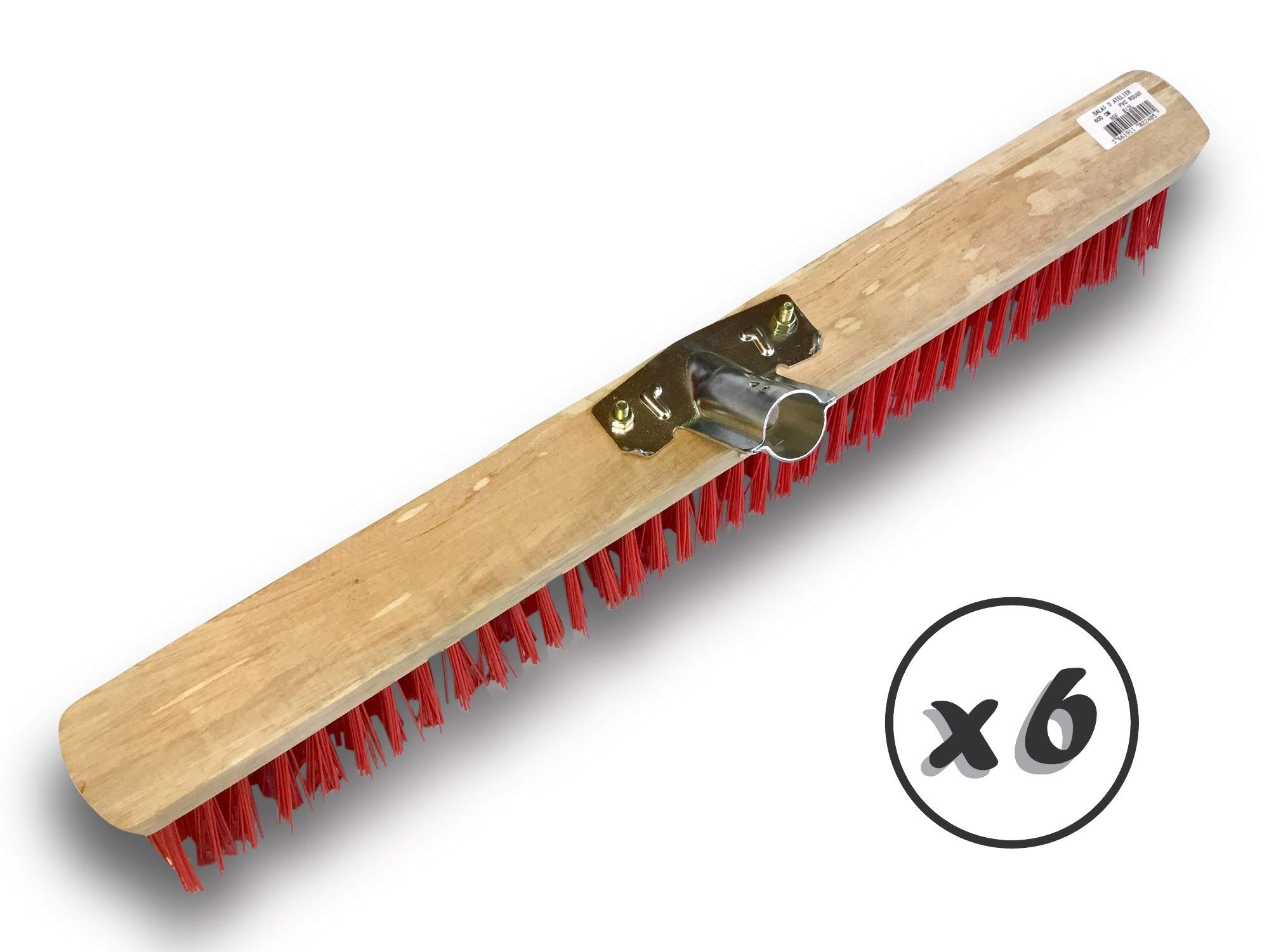 Szczotka warsztatowa typ kantonierski | Zestaw 6 | Track Outdoor | Długość 60 cm | Wypełnienie szczotką PVC czerwoną | Drewniana podeszwa | Metalowe tulejki Ø 28 mm | Bez uchwytu | Kibros 2360Bx6