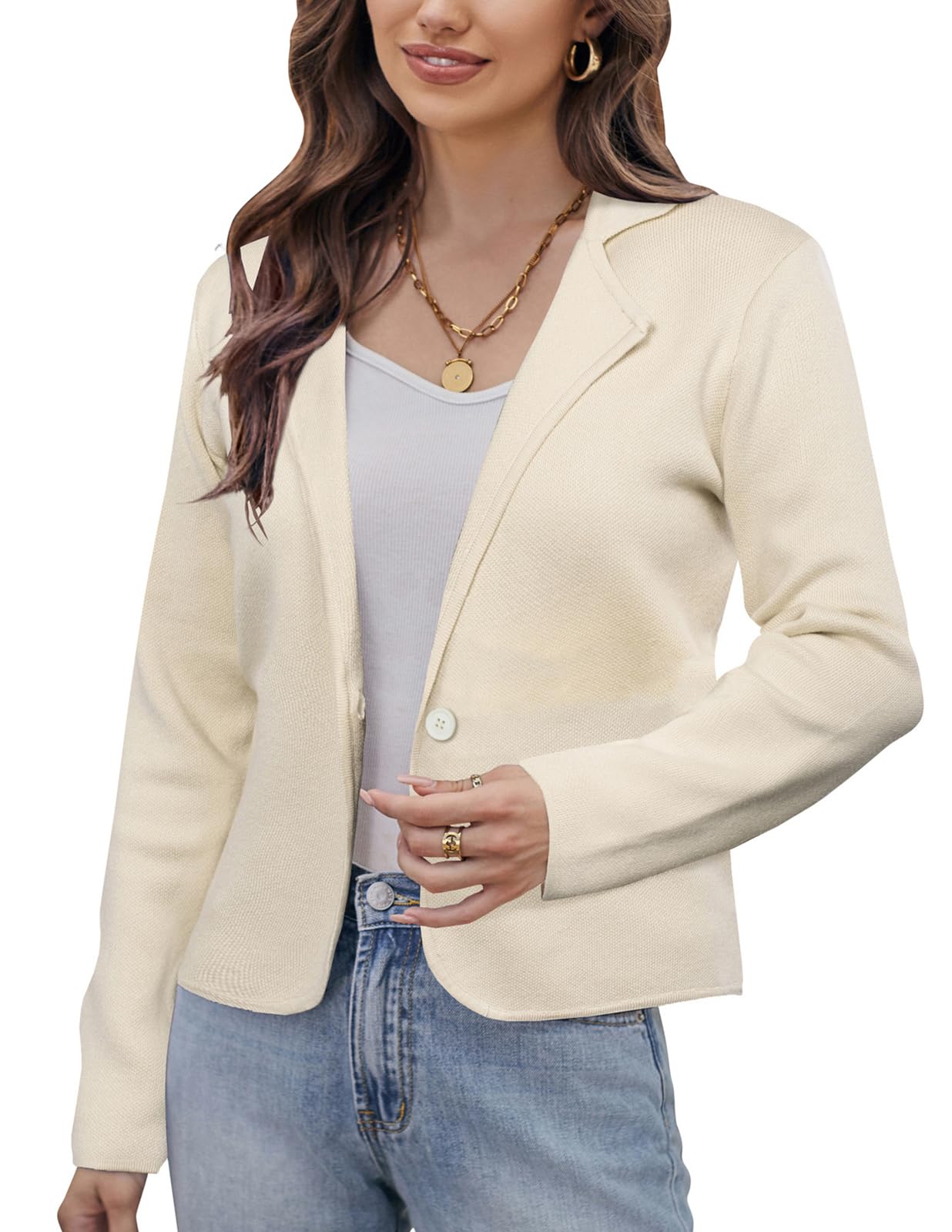 GRACE KARIN Women Sweater Blazer Casual Work Croppped Cardigan Lightweight Button Front Short Knit Blazer Jacket S-XXL