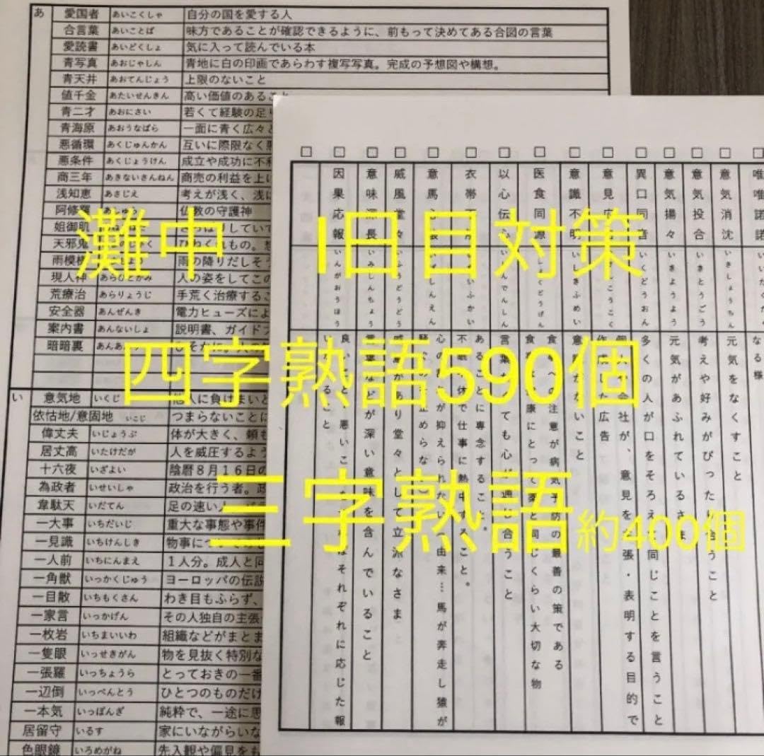 四字熟語クイズ Part1　　　中学受験/国語/自宅学習/暗記 灘中 中学受験 国語 一日目対策⑴ 四字熟語 三字熟語 畳語