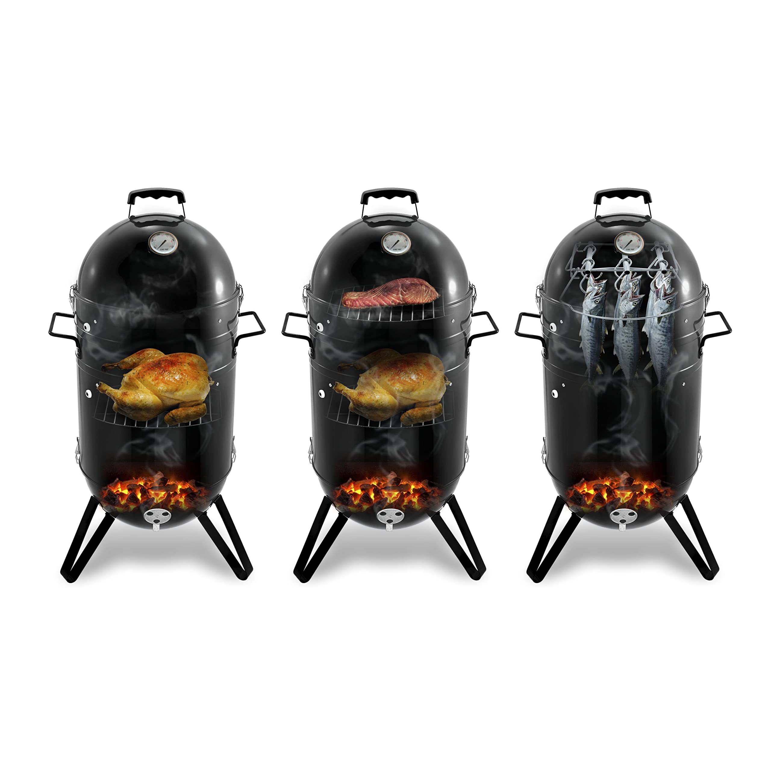 CUE WAY K1 Vertical Smoker Grill Combo BBQ Smoker MultiFuel