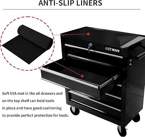 Miniatura 4 de Larmliss Carro de herramientas rodante de 5 cajones, caja de herramientas rodante sobre ruedas, organizador de almacenamiento de herramientas