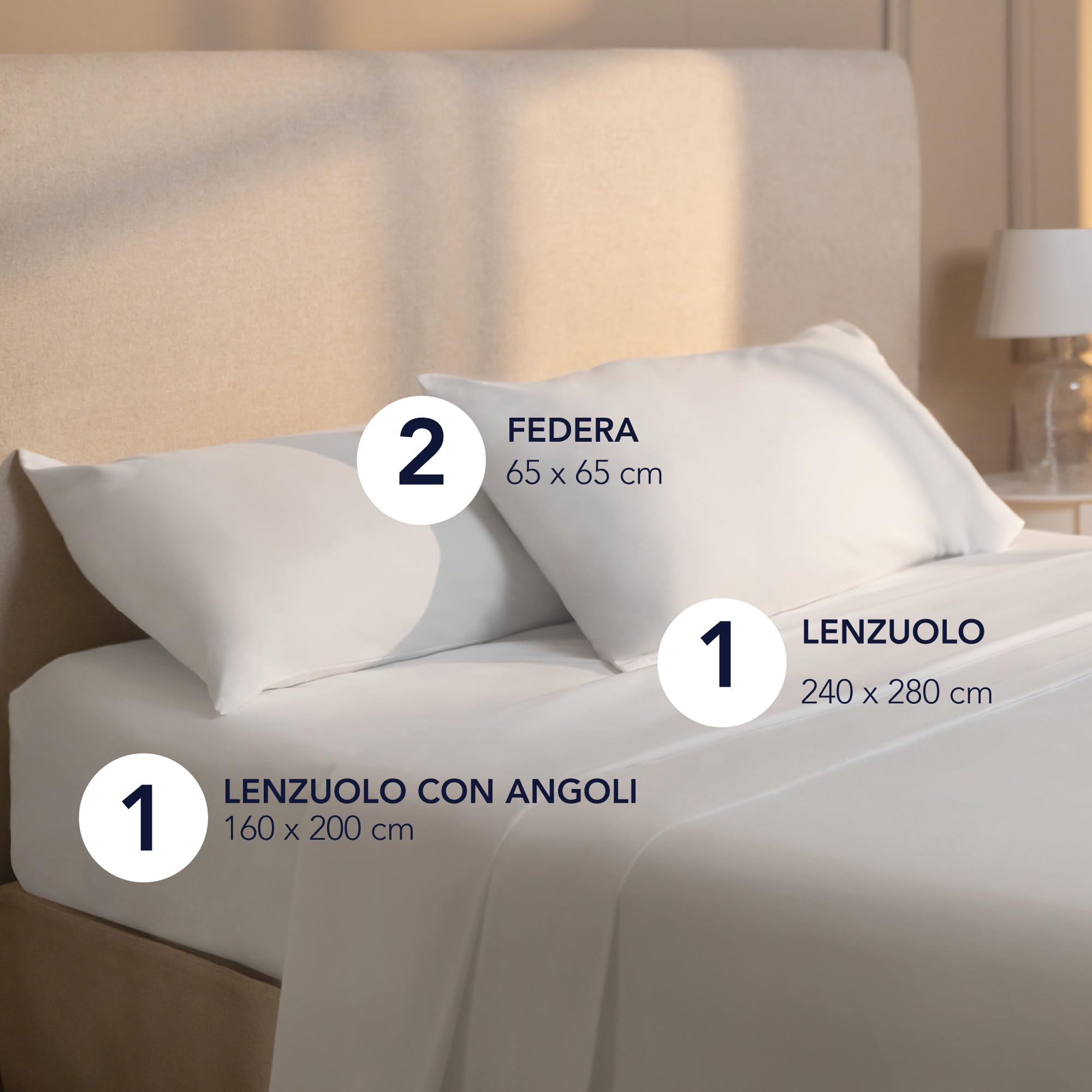 Dreamzie Lenzuola Matrimoniali 160x200 cm - Completo Lenzuola 4 Pezzi in Microfibre - Lenzuolo con Angoli - Lenzuola Sopra - 2 Federa 65x65 - Lenzuola Matrimoniali 160x200cm Bianco