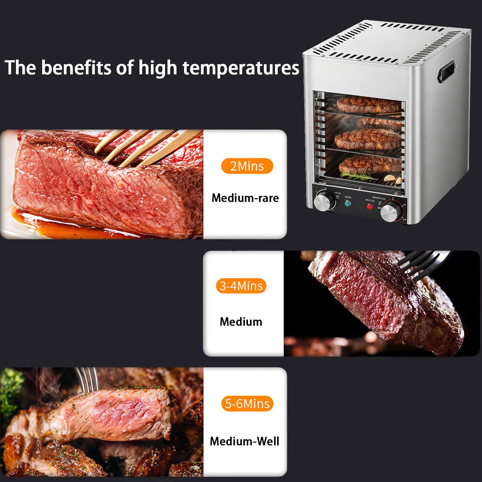 Horno para Carnes, 1700 W, Calentamiento Cerámico PTC, Cuerpo De Acero Inoxidable, Ideal para Carnes (Res, Cordero, Cerdo, Pollo, Verduras Y Mariscos).