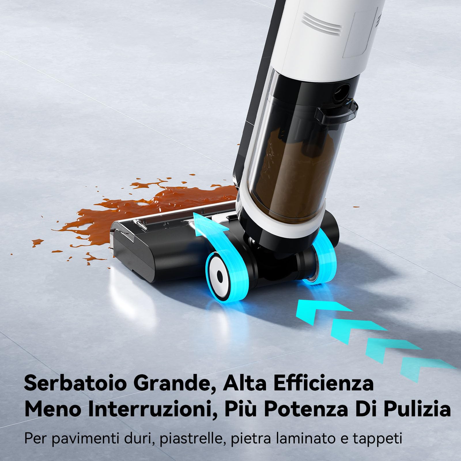 W12SE Aspirapolvere Lavapavimenti Senza Fili, Lavasciuga Lava e Aspira Pavimenti, Autopulente, Autonomia, Autonomia 45 min, Anti-intreccio capelli, Disinfezione Elettrolitica, 1.15L Doppio Serbatoio