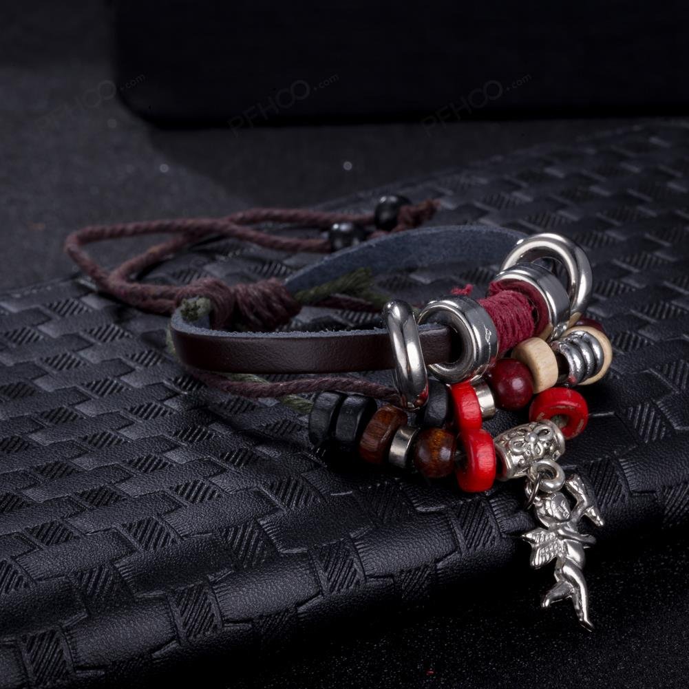Leather Multi-Strand Cupid Charm Bracelet, Gift for Her