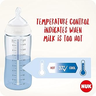 NUK First Choice+ Baby Bottles Set | 0-6 Months | Temperature Control | Anti Colic Vent | 300 ml | BPA-Free | Silicone Teat | 3 Count | Safari