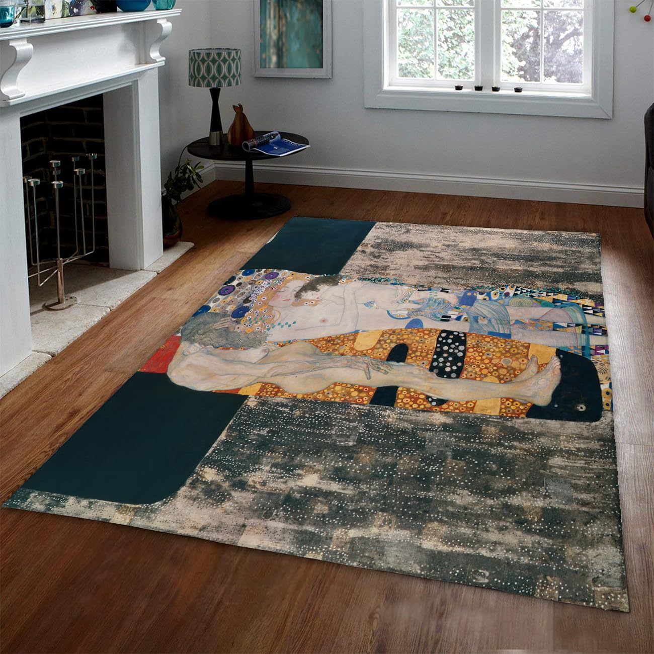 Tapis salon 160x230cm Art Nouveau or bleu pour décoration chambre moderne
