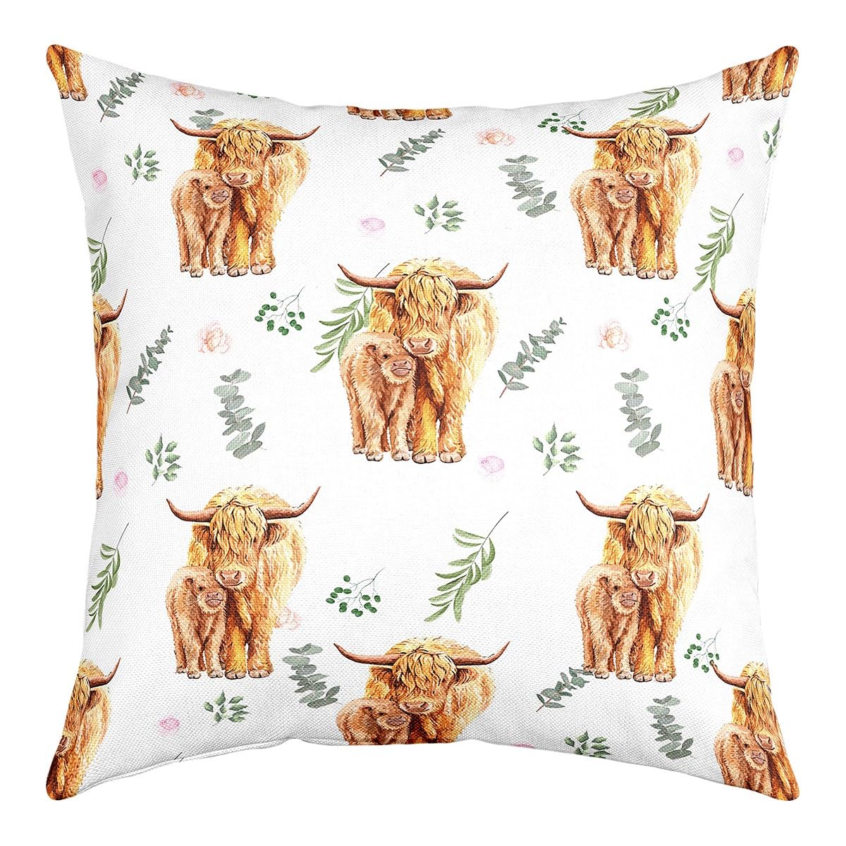 Homemissing Multicolored 35 Kids Highland Cow Throw Pillow Cover 1 Pcs Highland Cattle Pillow Case Cushion Cover For Decor Farm Animal Decorative Throw Pillowcase For Sofa Western Decor Cushion Case Cartoon 22X22 Inch