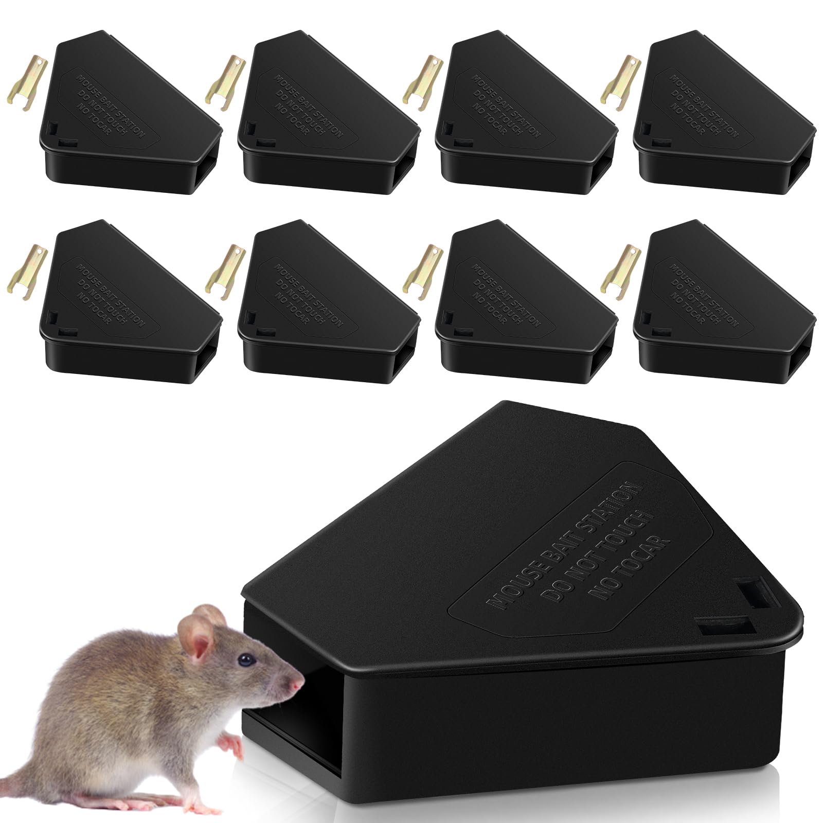 8 Pack Mouse Bait Station Indoor Outdoor,Reusable Mice Bait Box with 8 Keys,Weather Resistant Mice Bait Station for Kitchen,Basement,Garage,Garden,Mouse Traps for Home Protection(Bait Not Included)