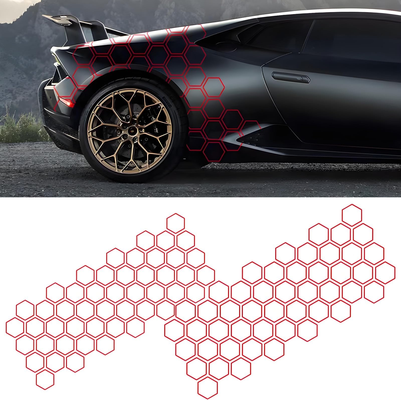 2PCS 96 Grids Honeycomb Graphics Stickers for Porsche Macan 2014-2024 Present,Glossy Car Decals for Side Body DIY Car Body Sticker Decoration Accessories,red