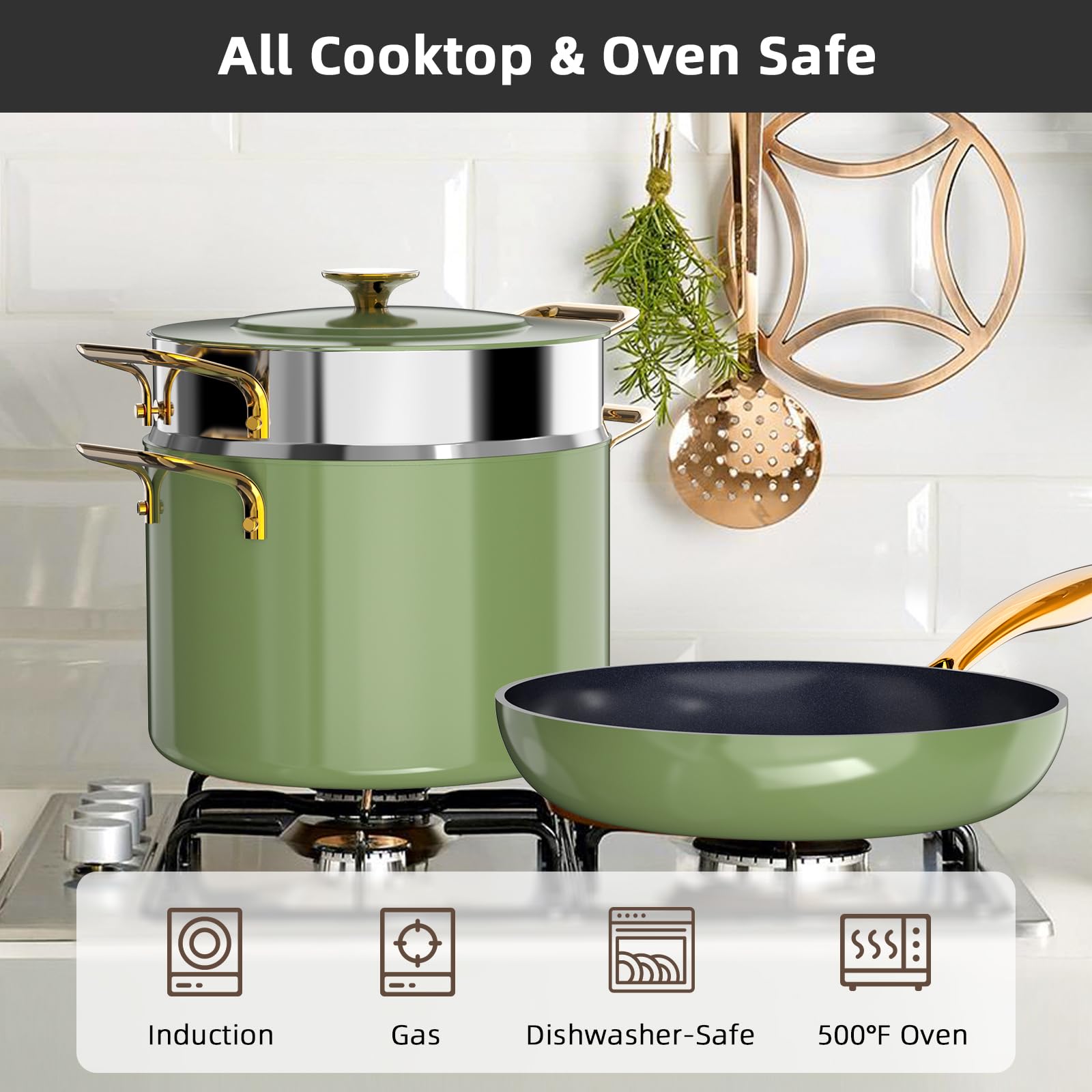 美品 Classico 上下セット　ディープグリーン Amazon.com: Nuwave Lux LE 13-Pc Cookware Set with Elegant Gold