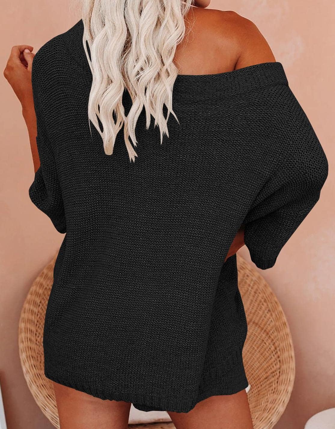 Ermonn Womens 2 Piece Outfits Sweater Sets Off Shoulder Knit Tops Waist Short Suits Casual Pajama Set - Image 3