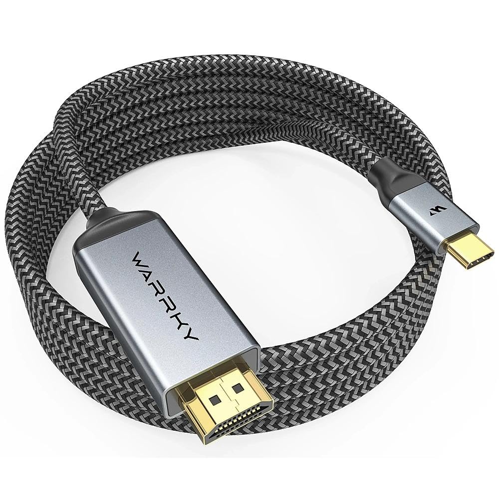 Warrky USB C to HDMI Cable 4K 60Hz, 15ft [Braided, High Speed] Thunderbolt 3 to HDMI Adapter Compatible for iPhone 16 Series, iPad, MacBook Pro/Air, iMac, Galaxy S25 S24 S23 S22, Surface, Dell, HP
