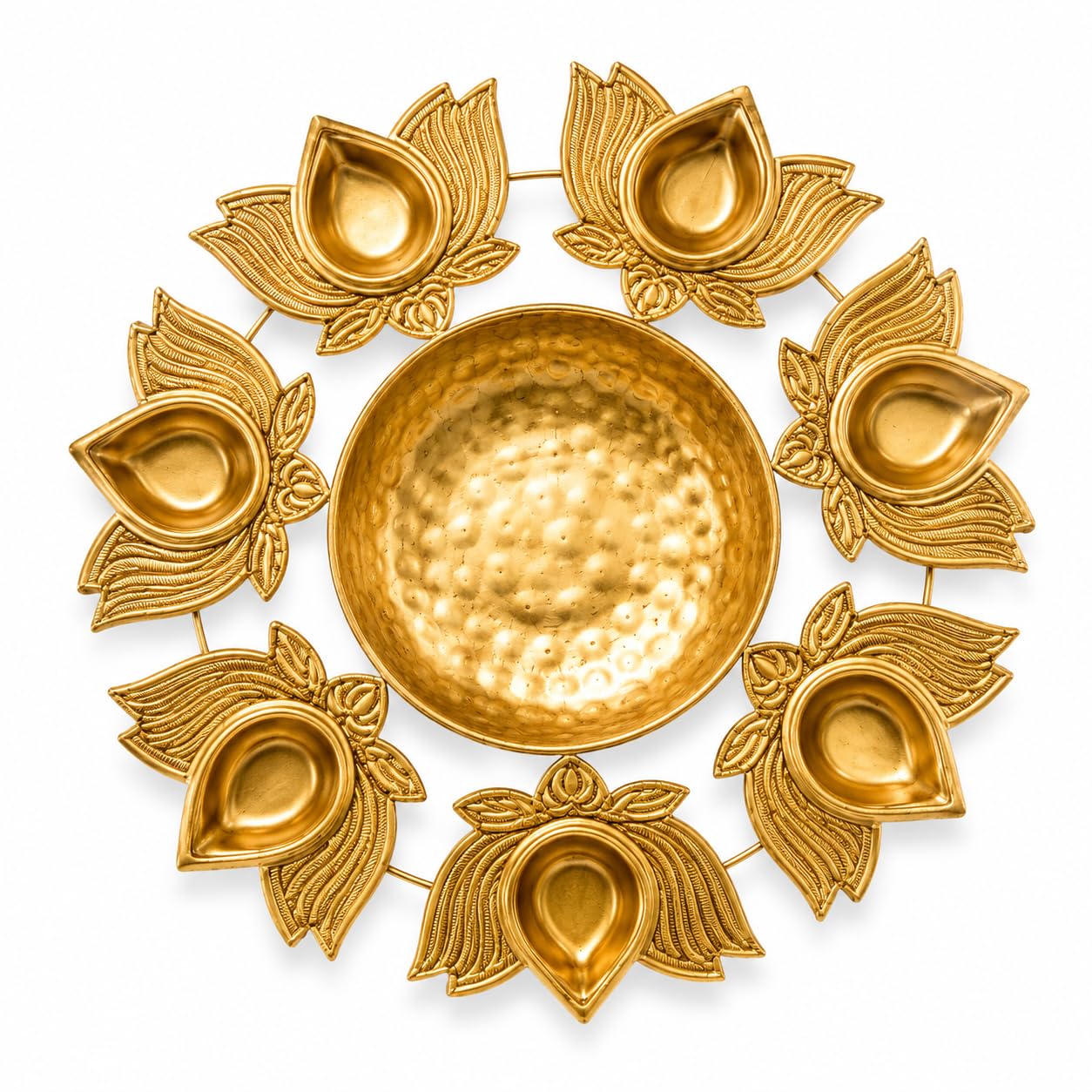 Lotus Radiance Decorative Urli & Diya | Handcrafted Metal Art-image-16
