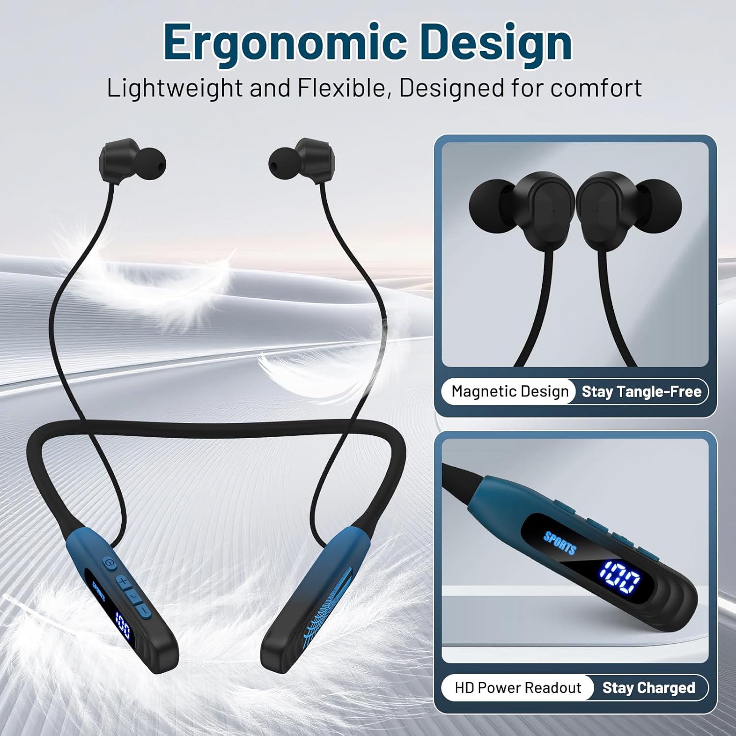 Neckband Bluetooth Headphones, 1000H Extra Battery Life with Display Magnetic Earphones,Wireless Stereo Earbuds with Microphone, Waterproof in-Ear Headset for Sports/Workout/Office (Cyan Green) - Image 7