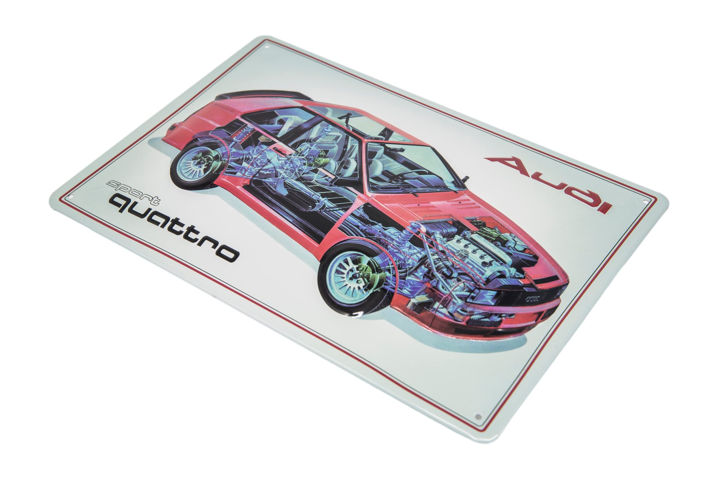 LUCKYLINDE Tłoczona blaszana tabliczka pasująca dla fanów Audi, warsztatu dekoracyjnego, garażu, samochodu, oldtimera 20 x 30 cm (Audi Quattro)