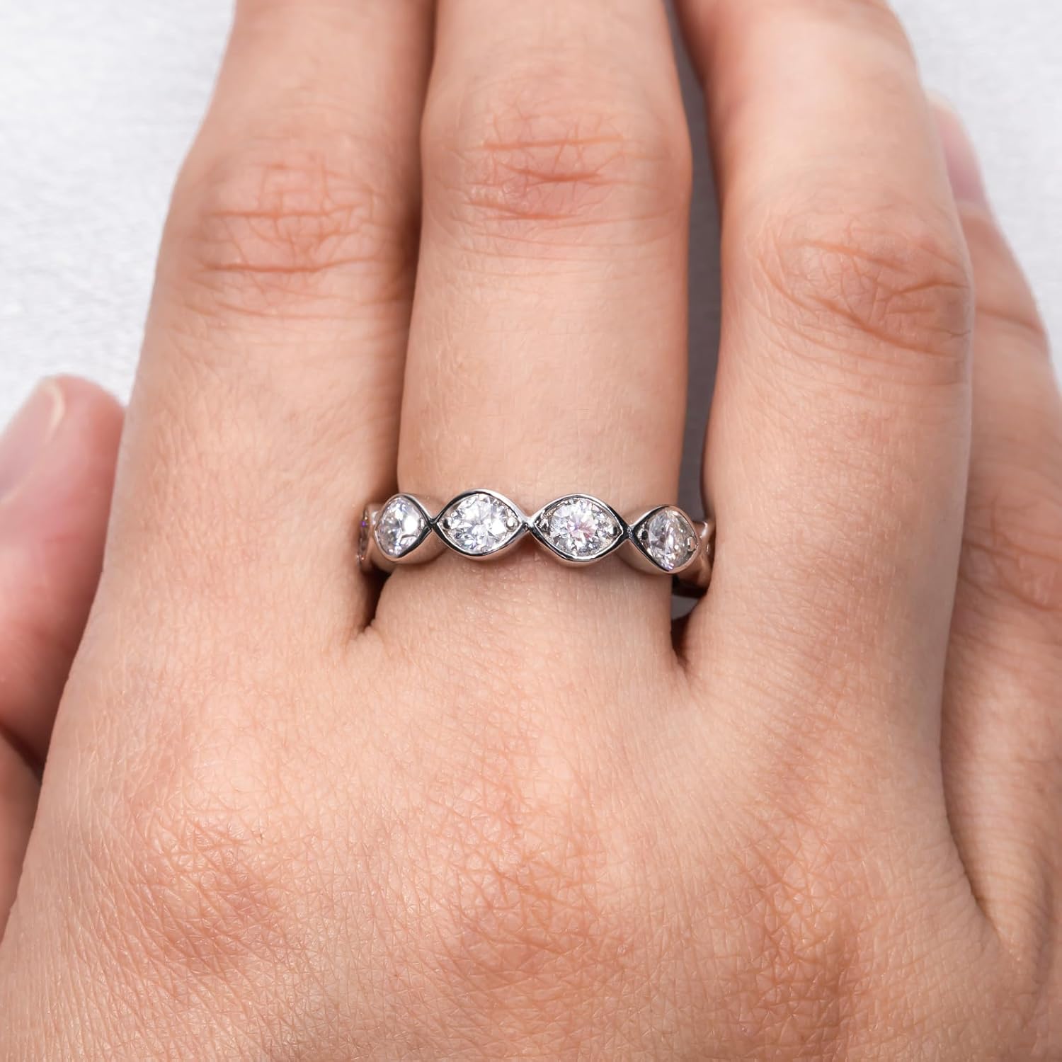 AnuClub Moissanite Eternity Wedding Band Ring D Color 925 Sterling Silver Rings for Women With Certificate - Image 6