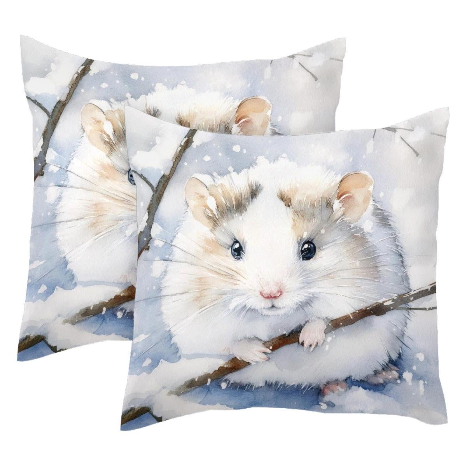 Housse de coussin velours doux double face motif hamster blanc 50x50 cm